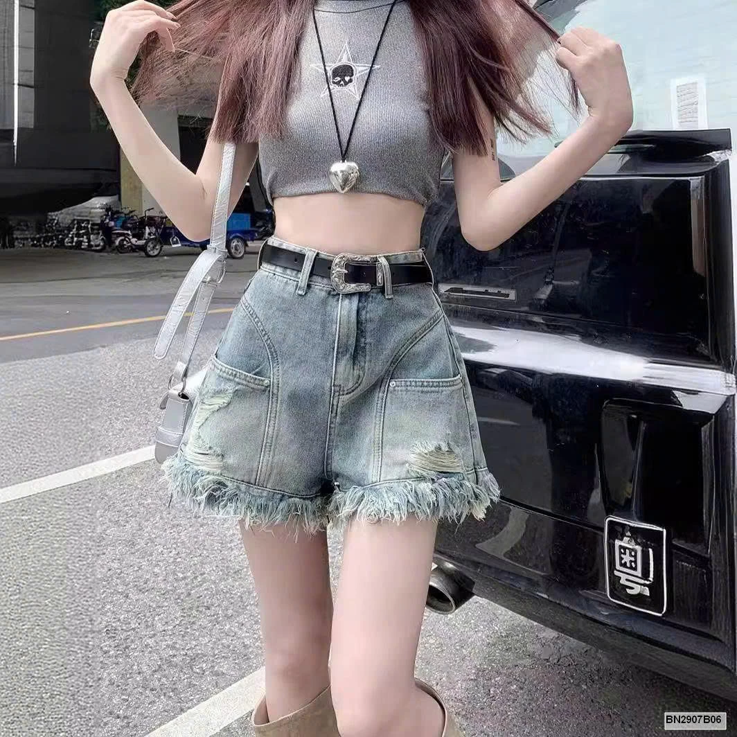 QUẦN JEANS SHORT RÁCH GẤU TUA RUA