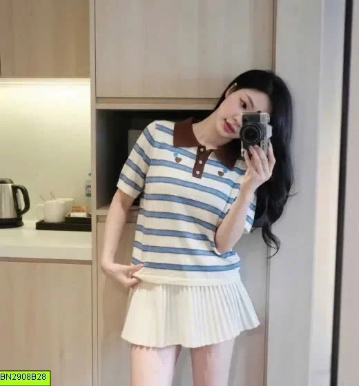 ÁO LEN LOGO TIM DỆT KIM KẺ NGẮN TAY JADEMAISON