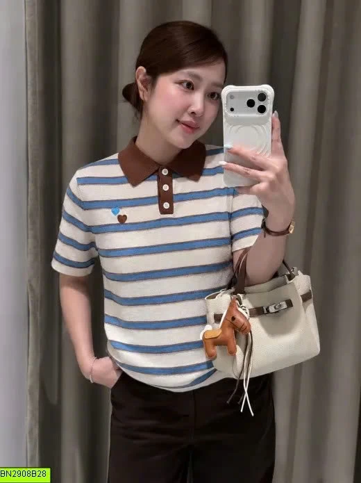 ÁO LEN LOGO TIM DỆT KIM KẺ NGẮN TAY JADEMAISON