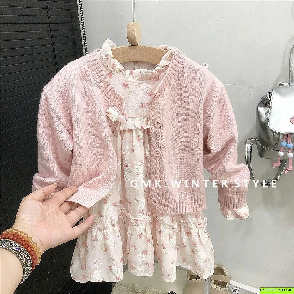 SET ĐẦM HOA MIX KHOÁC LEN HỒNG