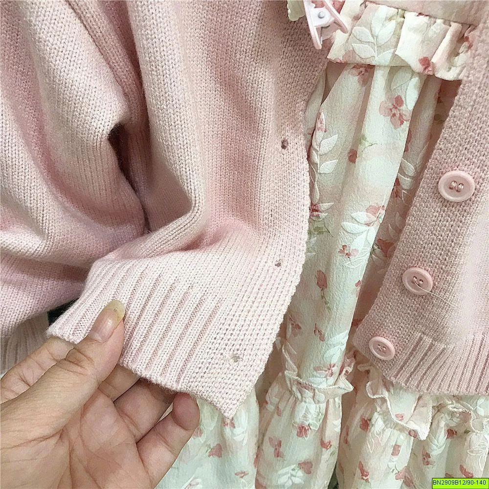 SET ĐẦM HOA MIX KHOÁC LEN HỒNG