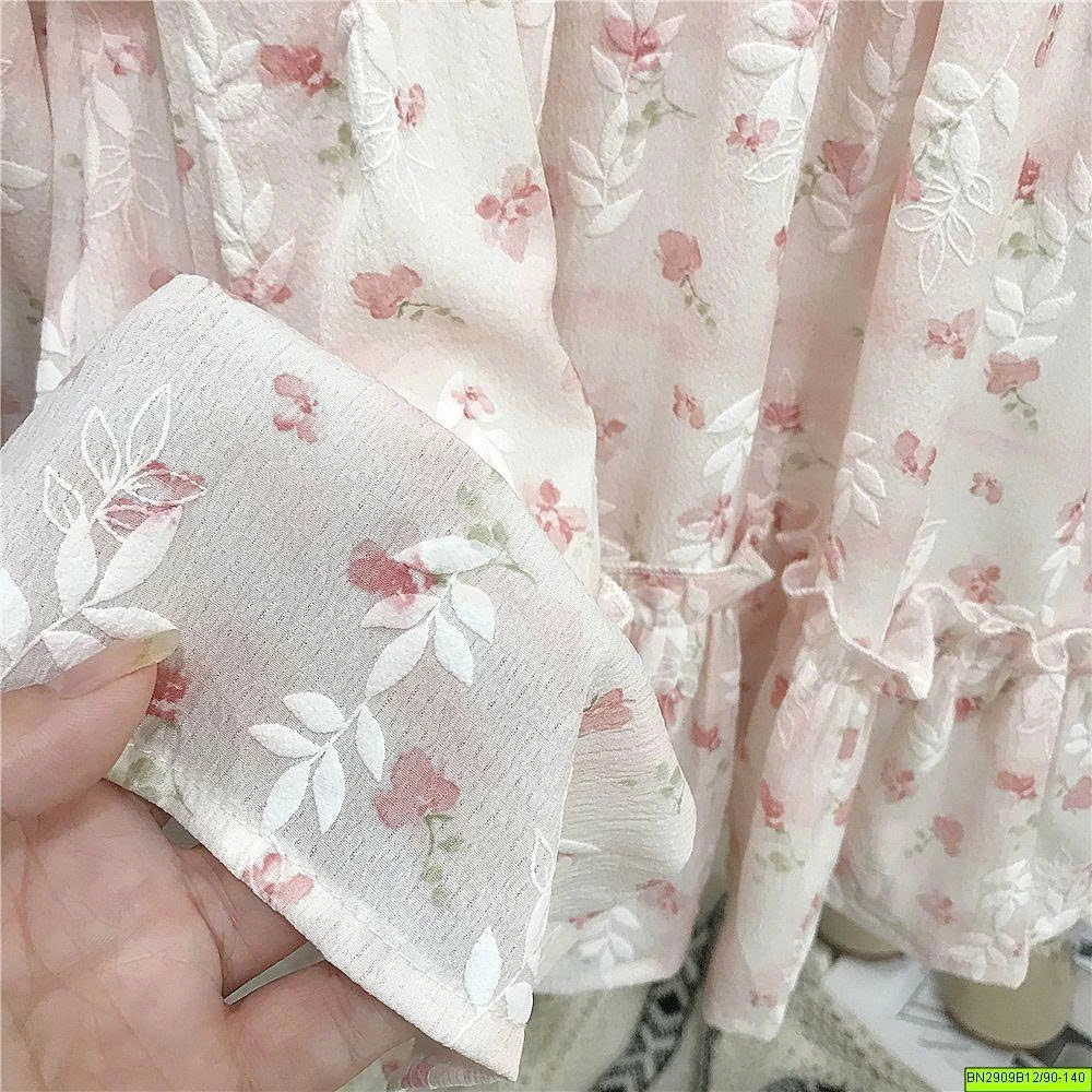 SET ĐẦM HOA MIX KHOÁC LEN HỒNG
