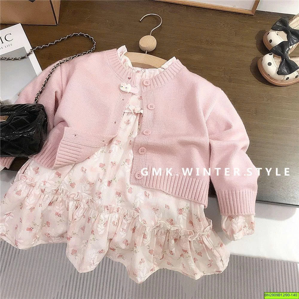 SET ĐẦM HOA MIX KHOÁC LEN HỒNG