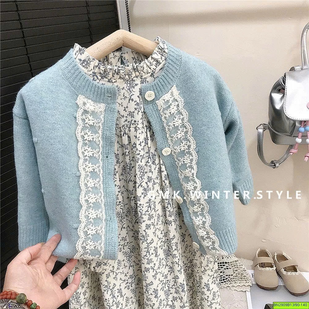 SET ĐẦM HOA MIX KHOÁC LEN XANH