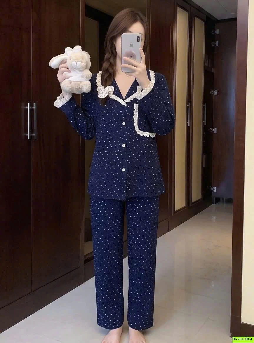 BỘ MẶC NHÀ HỌA TIẾT PHỐI REN
