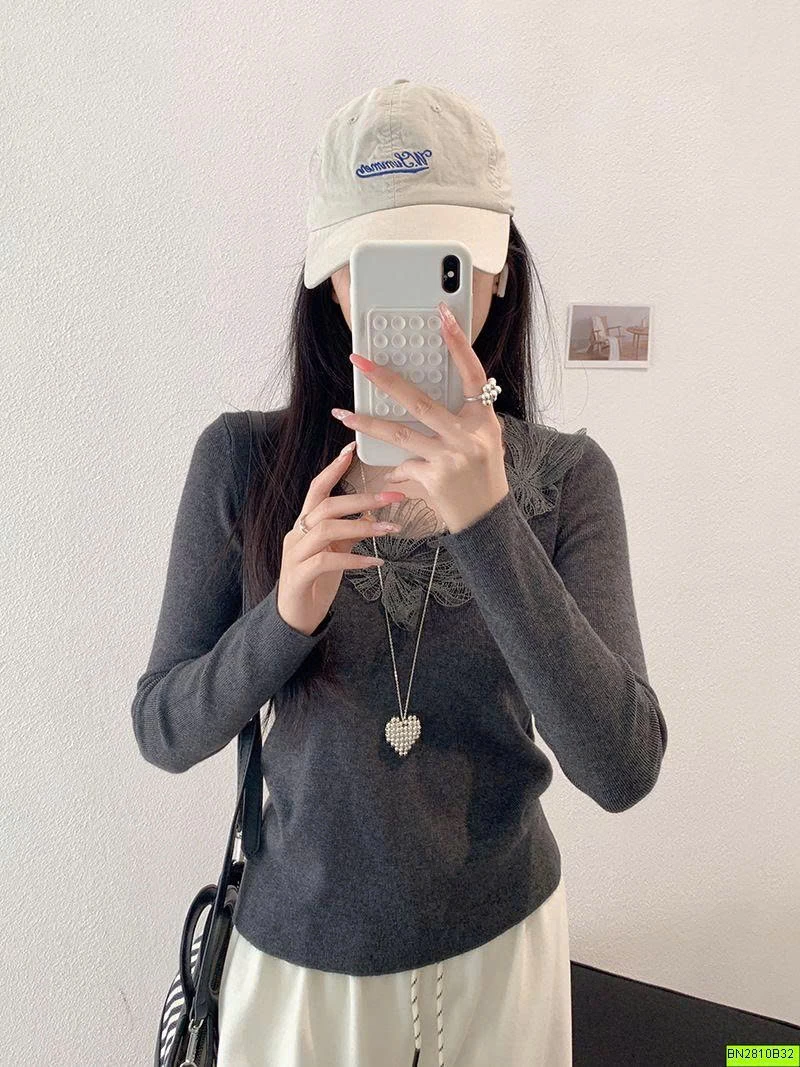 ÁO DỆT KIM CỔ PHỐI REN