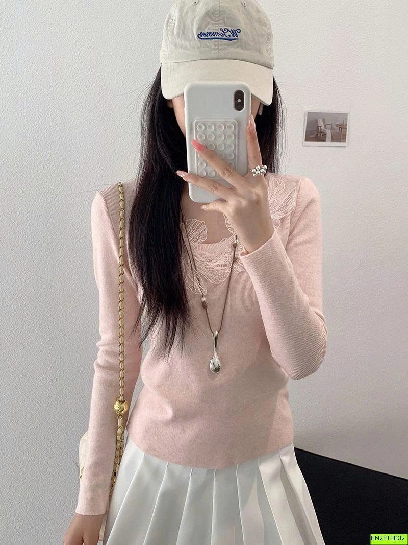 ÁO DỆT KIM CỔ PHỐI REN