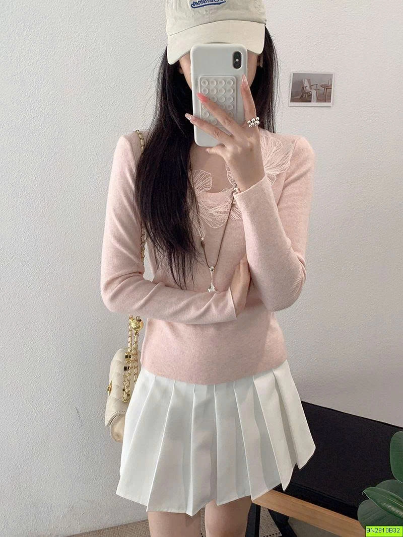 ÁO DỆT KIM CỔ PHỐI REN