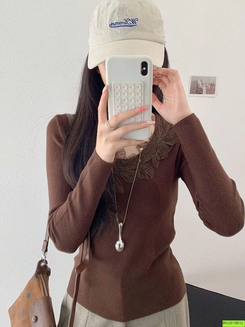 ÁO DỆT KIM CỔ PHỐI REN