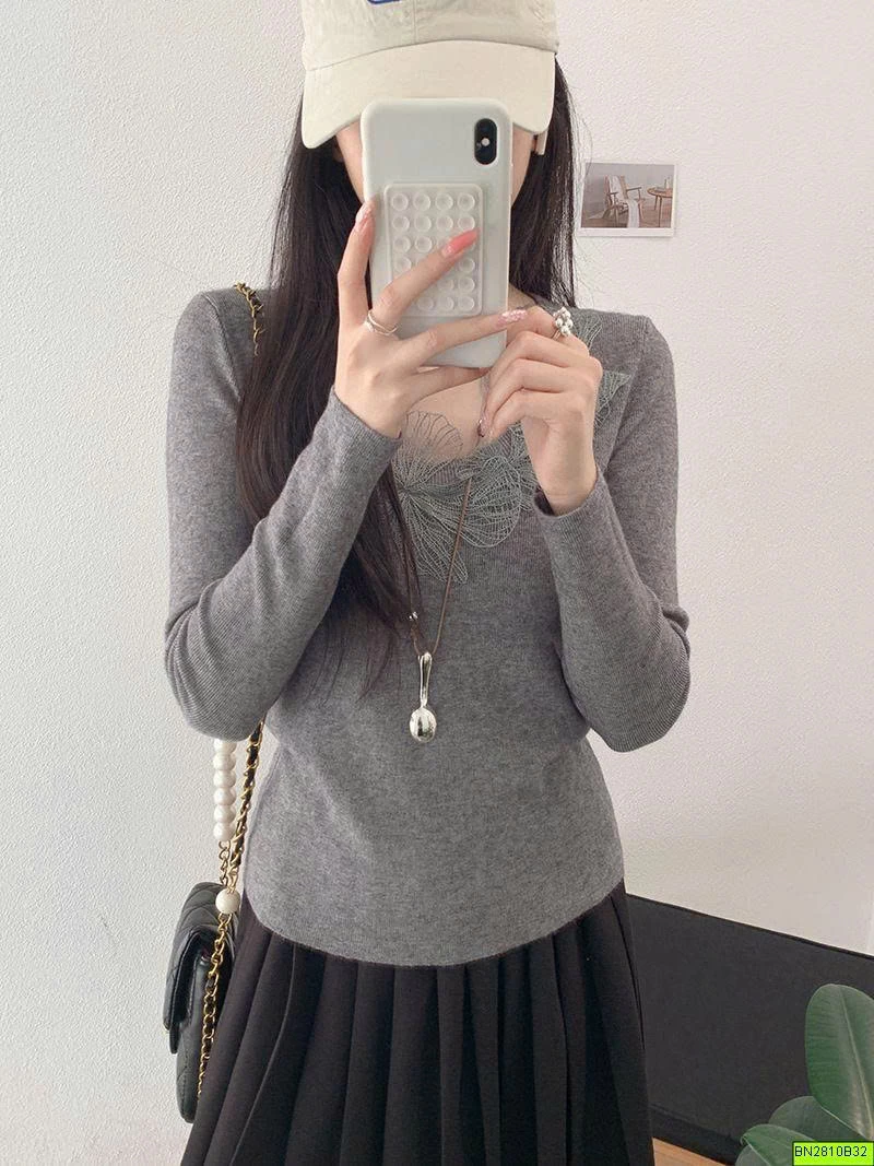 ÁO DỆT KIM CỔ PHỐI REN