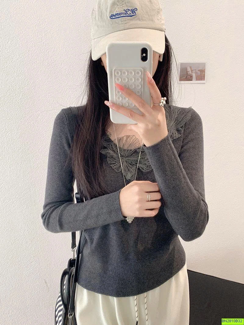 ÁO DỆT KIM CỔ PHỐI REN