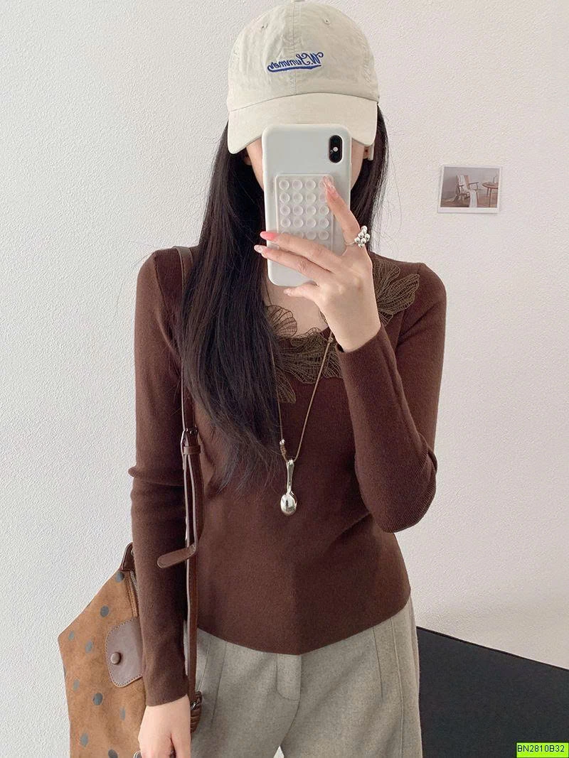 ÁO DỆT KIM CỔ PHỐI REN