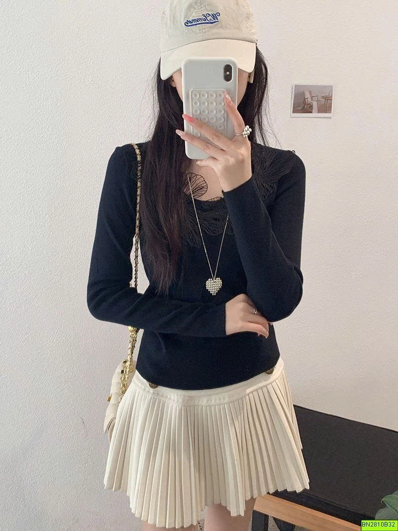 ÁO DỆT KIM CỔ PHỐI REN