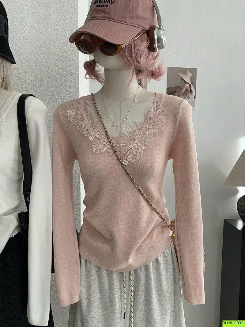 ÁO DỆT KIM CỔ PHỐI REN