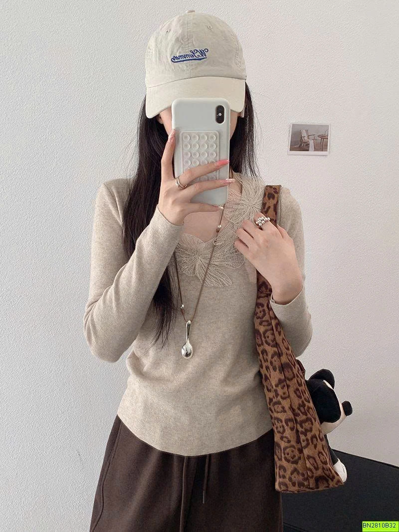 ÁO DỆT KIM CỔ PHỐI REN