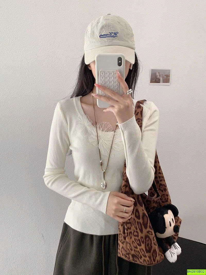 ÁO DỆT KIM CỔ PHỐI REN