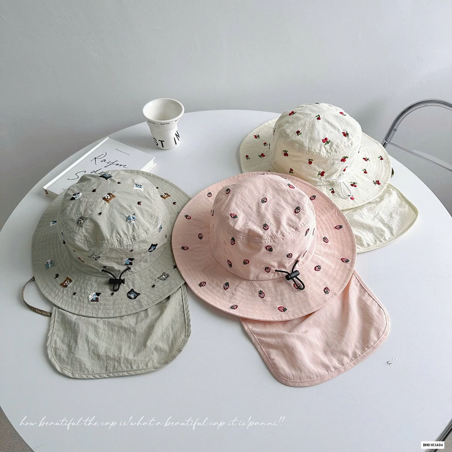 MŨ BÈO THÊU HÌNH KÈM VẠT CHE