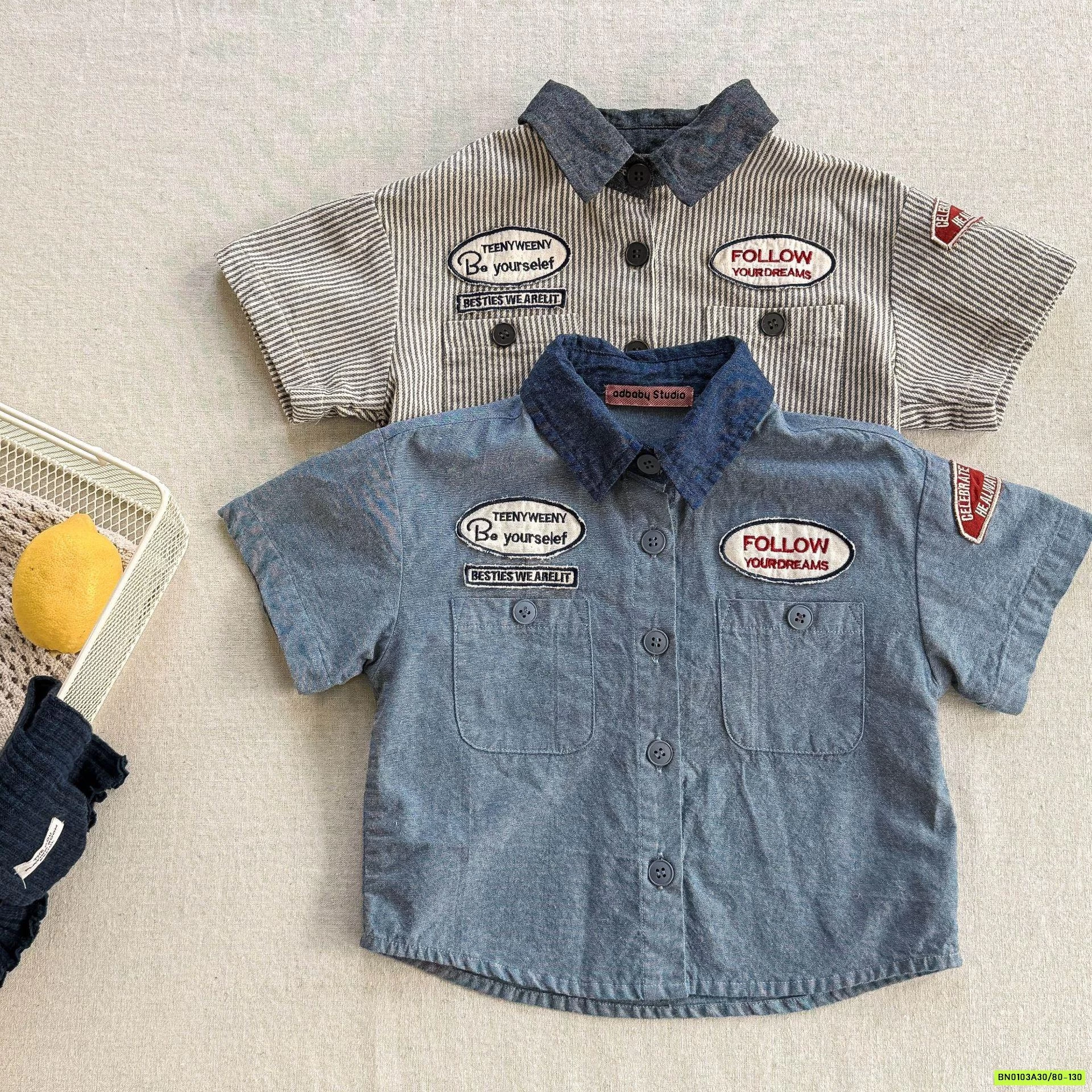 SƠ MI NGẮN TAY THÊU CHỮ 6250 ADBABY