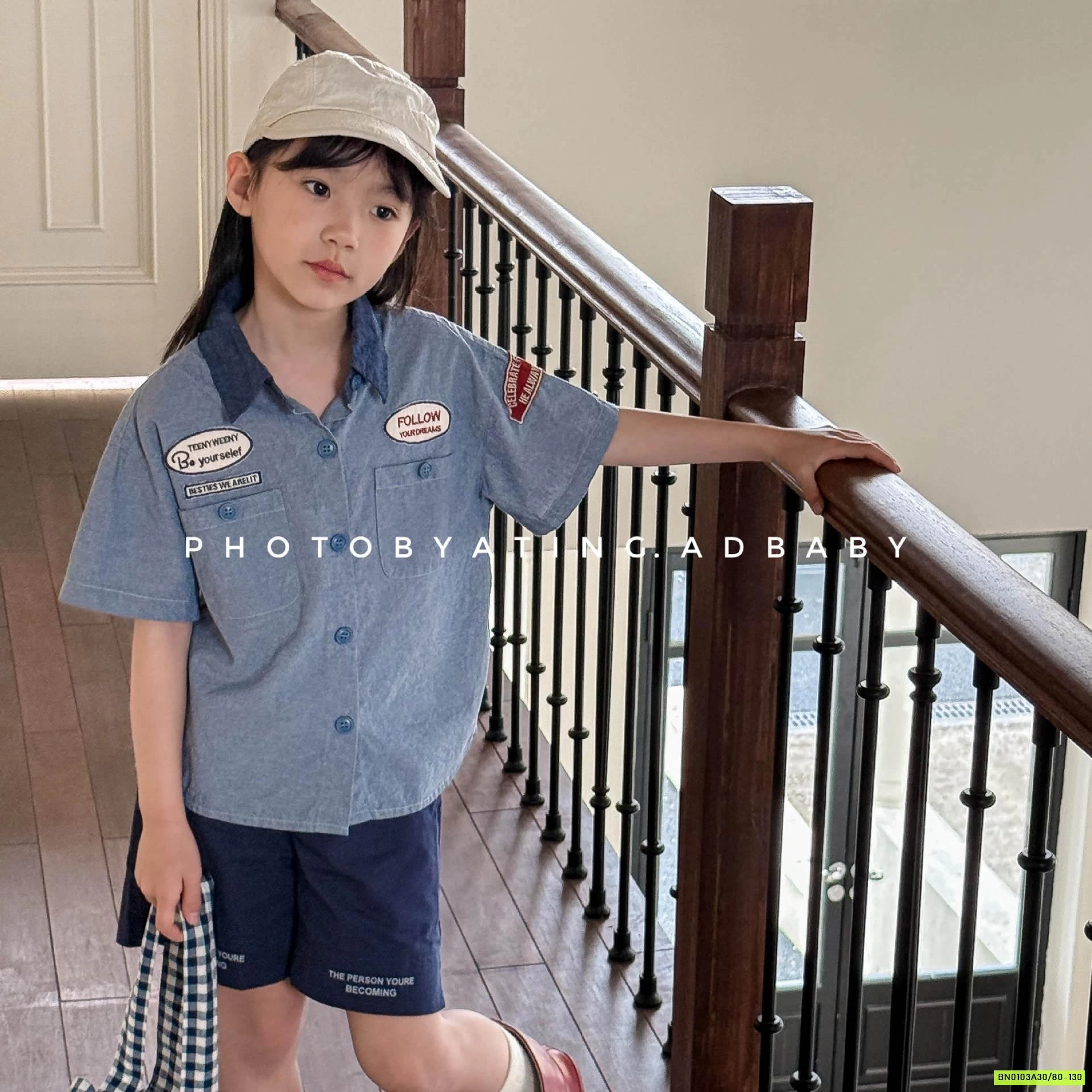 SƠ MI NGẮN TAY THÊU CHỮ 6250 ADBABY
