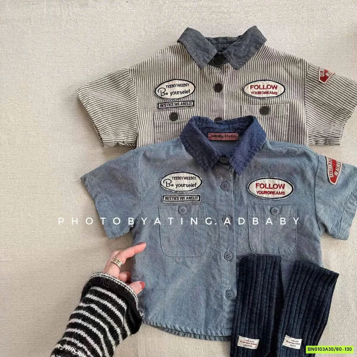 SƠ MI NGẮN TAY THÊU CHỮ 6250 ADBABY