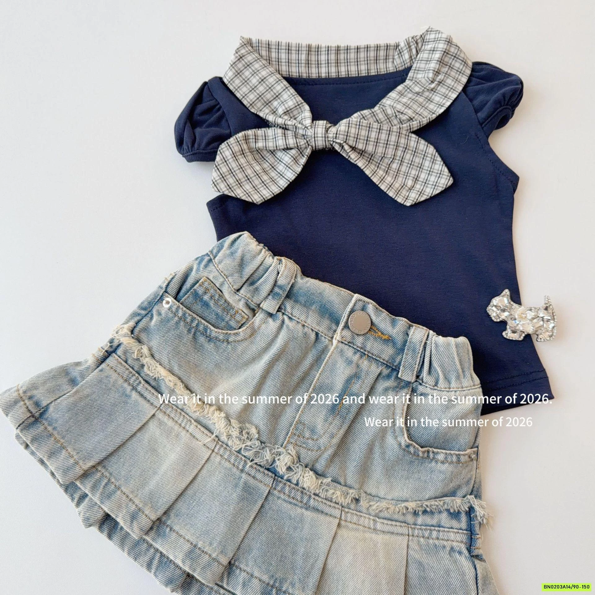 CHÂN VÁY JEANS XẾP LY TUA RUA T&QKIDS