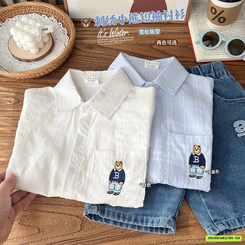 SƠ MI ĐŨI NGẮN TAY THÊU GẤU KACADY