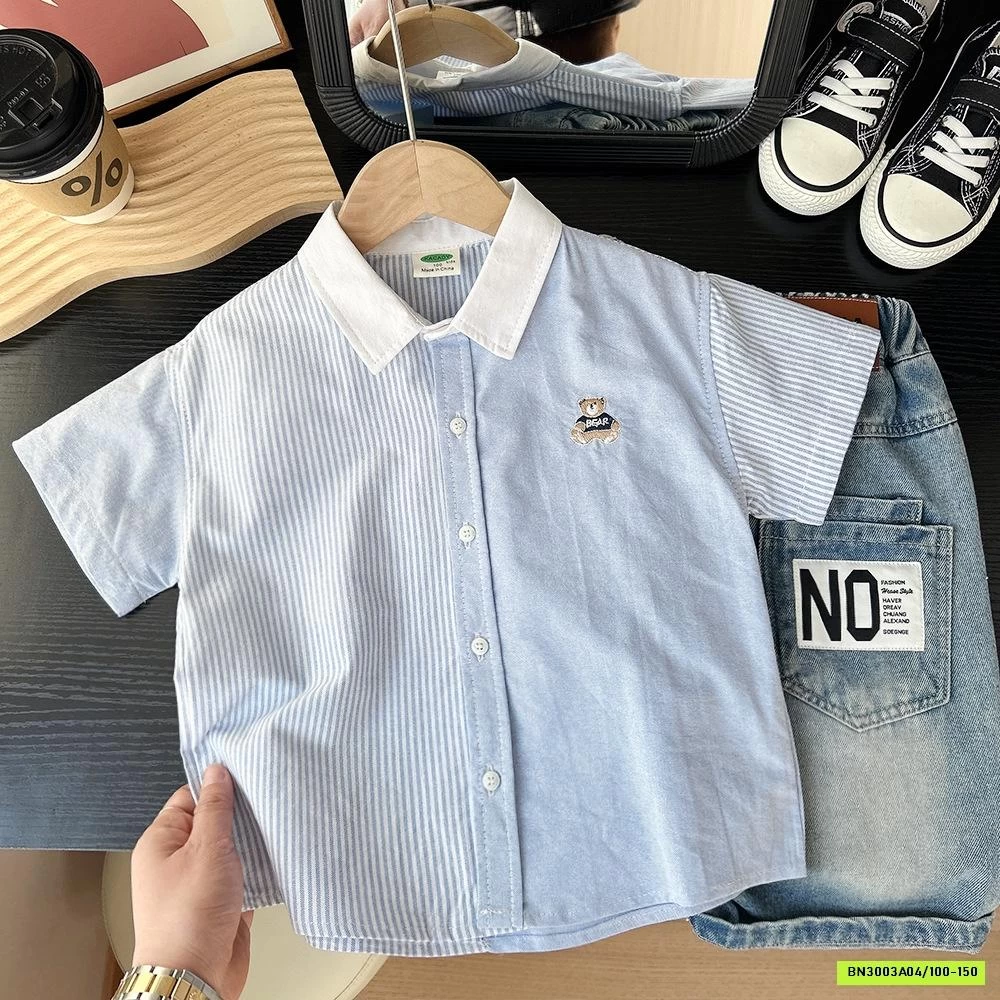 SƠ MI NGẮN TAY THÊU GẤU