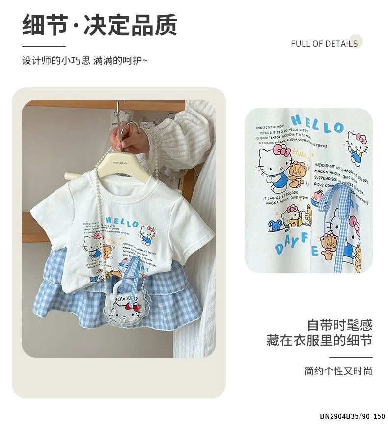 SET ÁO PHÔNG HELLO MIX CHÂN VÁY CARO BÉ GÁI