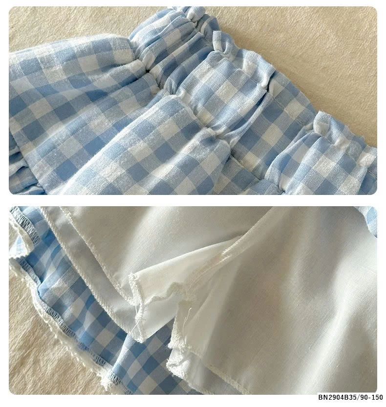 SET ÁO PHÔNG HELLO MIX CHÂN VÁY CARO BÉ GÁI