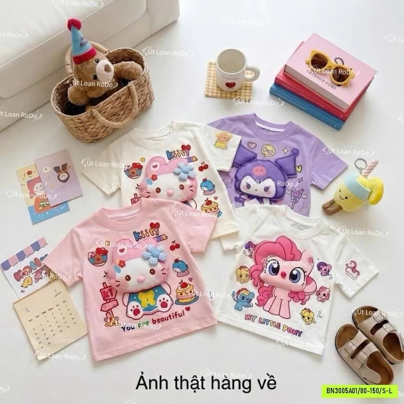 ÁO THUN MẸ BÉ GẮN GẤU BÔNG KUTE