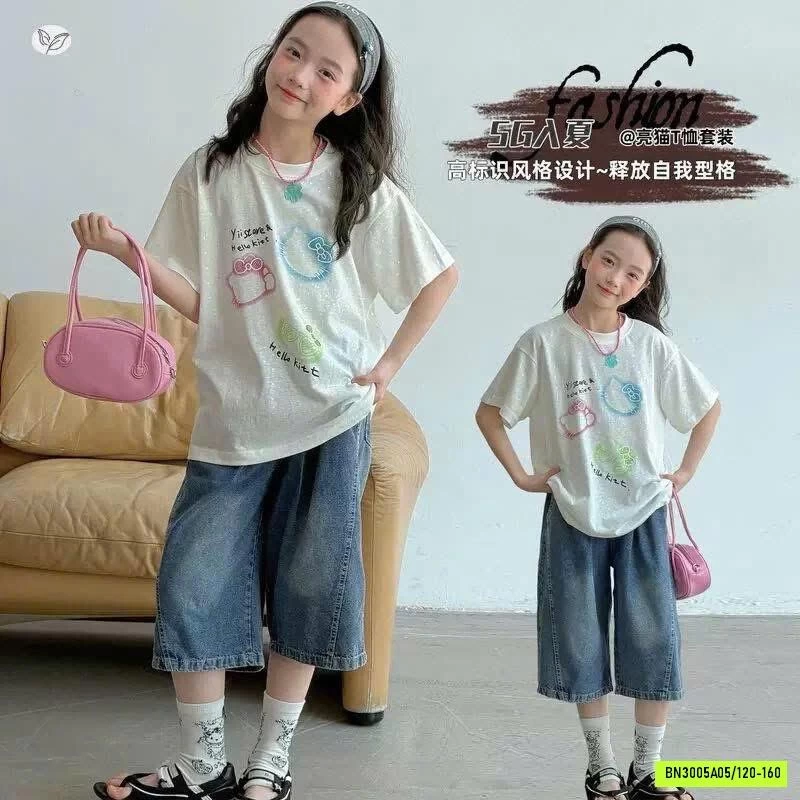 ÁO THUN KITTY MIX JEANS LỠ SZ ĐẠI