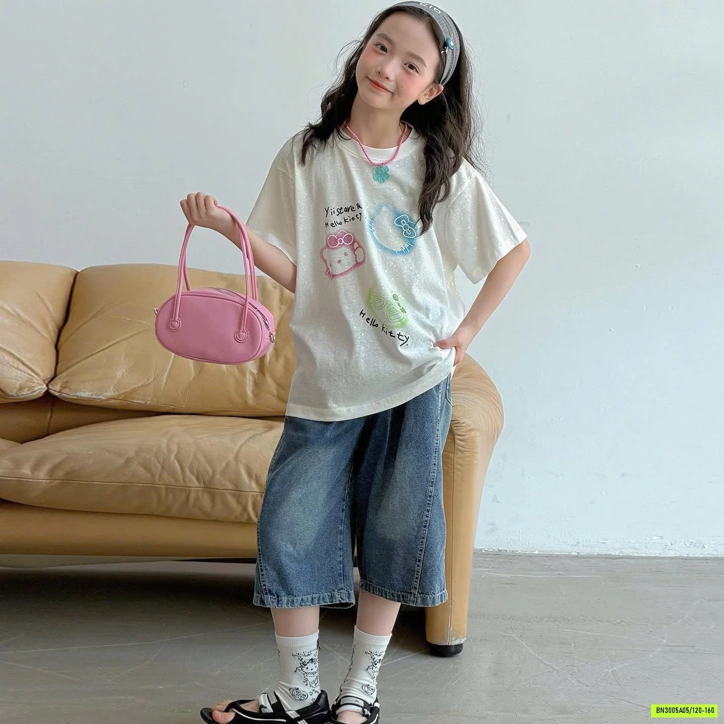 ÁO THUN KITTY MIX JEANS LỠ SZ ĐẠI