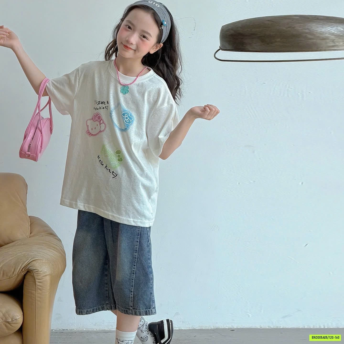 ÁO THUN KITTY MIX JEANS LỠ SZ ĐẠI