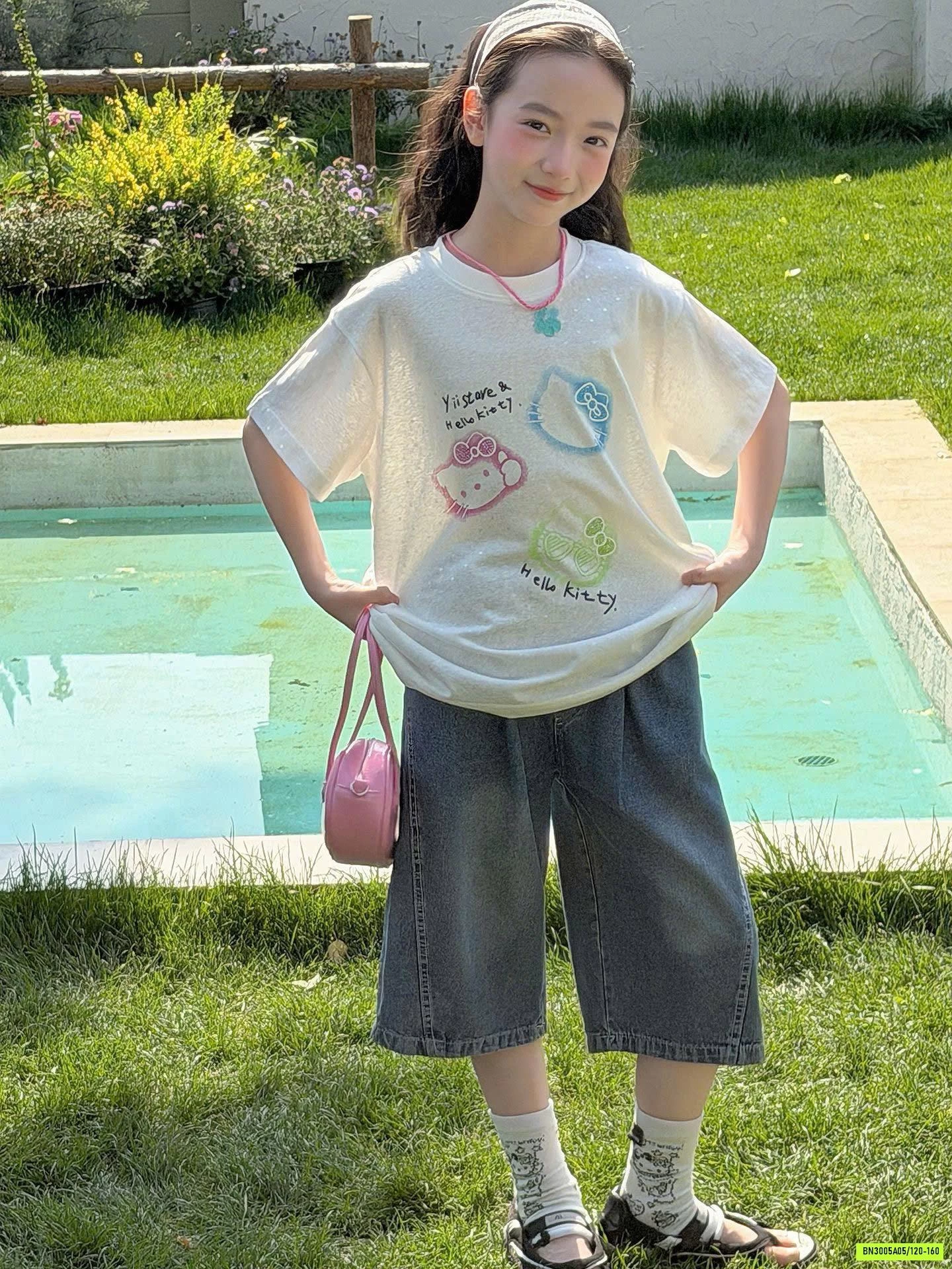 ÁO THUN KITTY MIX JEANS LỠ SZ ĐẠI