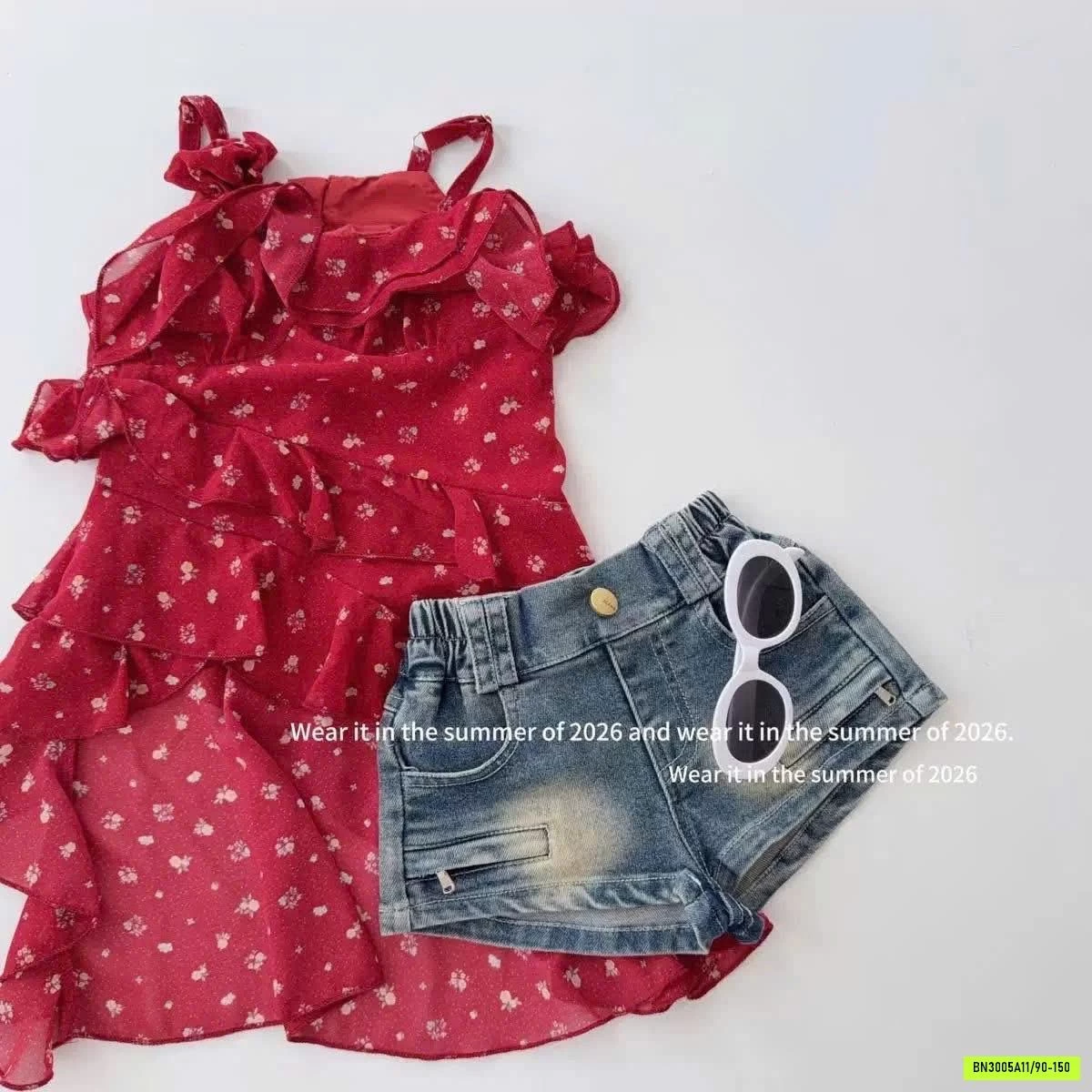 ÁO 2 DÂY ĐỎ MIX SHORT JEANS T&QKIDS