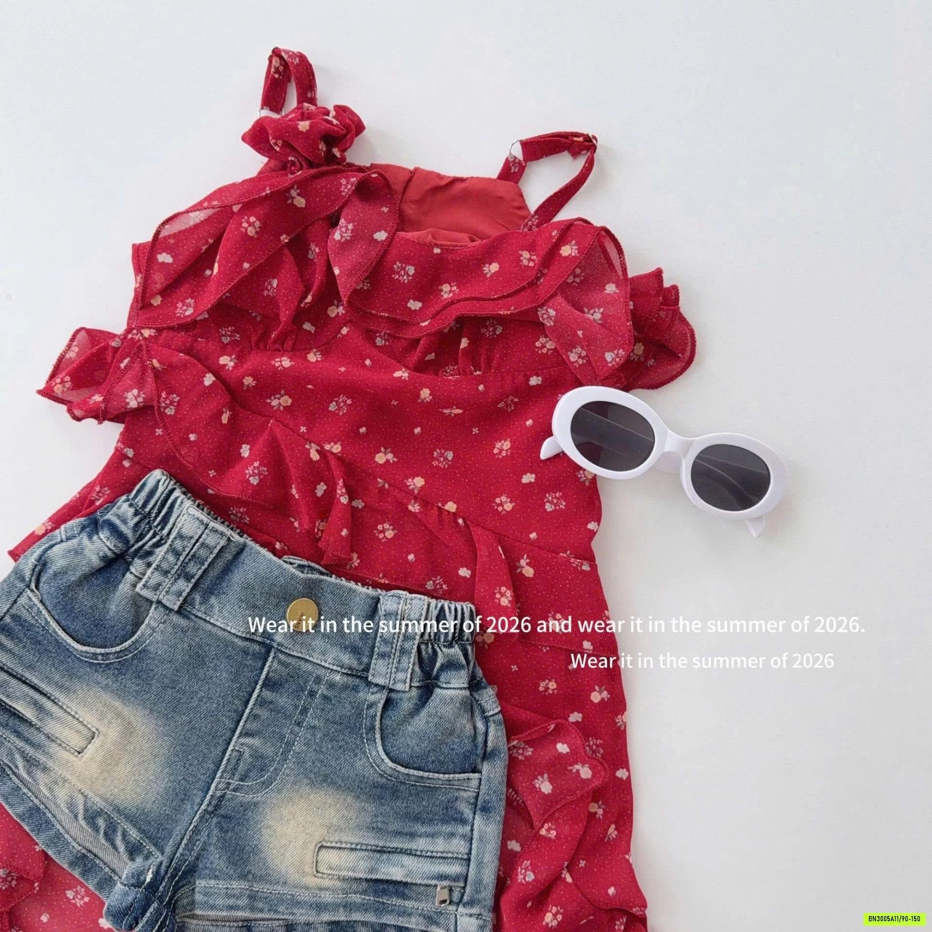 ÁO 2 DÂY ĐỎ MIX SHORT JEANS T&QKIDS