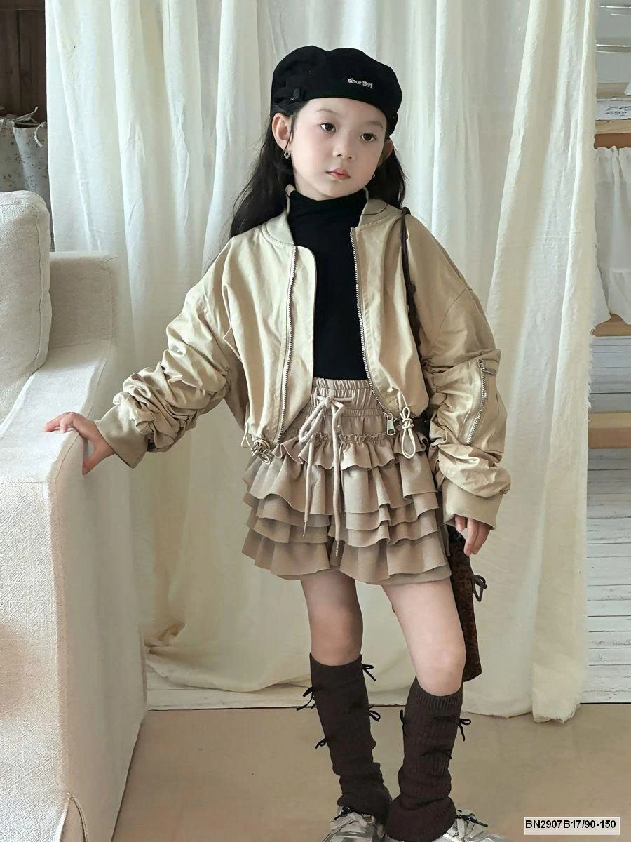 SÉT ÁO KHOÁC MIX CHÂN VÁY TẦNG BÈO MÀU KAKI