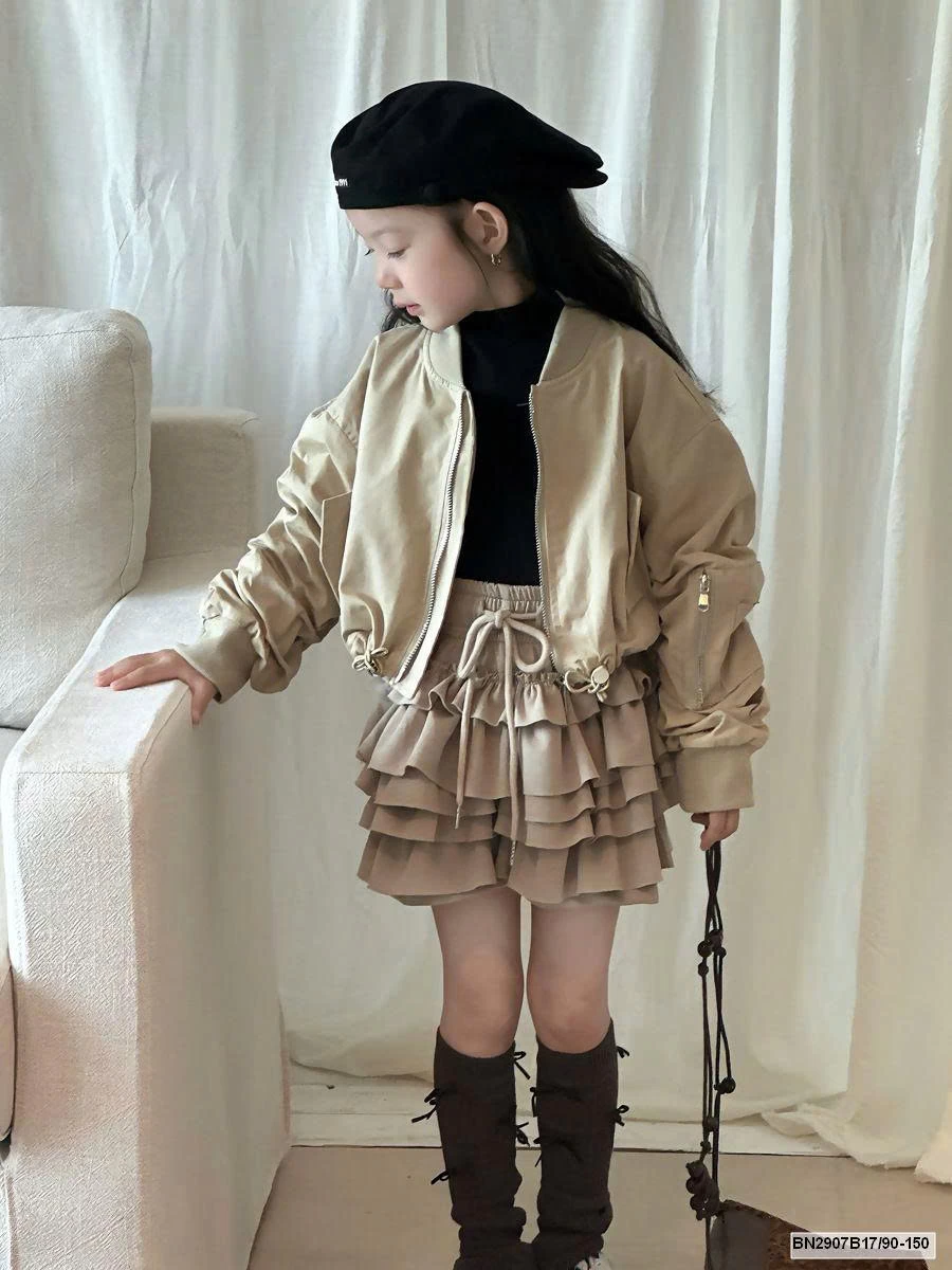 SÉT ÁO KHOÁC MIX CHÂN VÁY TẦNG BÈO MÀU KAKI