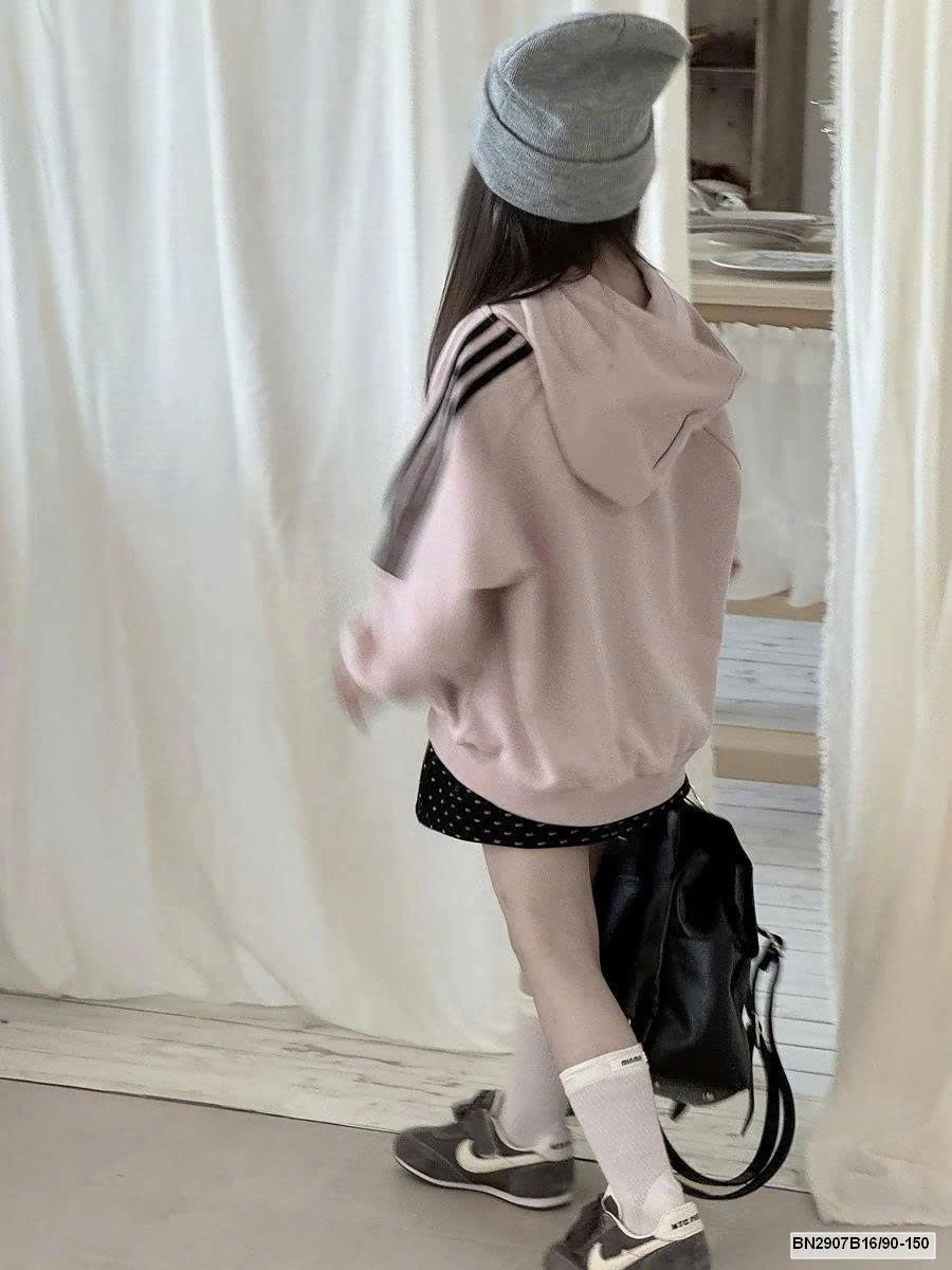 ÁO HODDIE HỒNG TAY KẺ