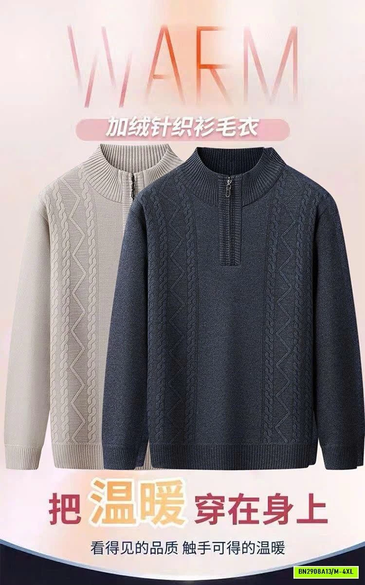 ÁO LEN NAM CỔ CAO KHÓA KÉO LÓT NỈ DÀY ẤM