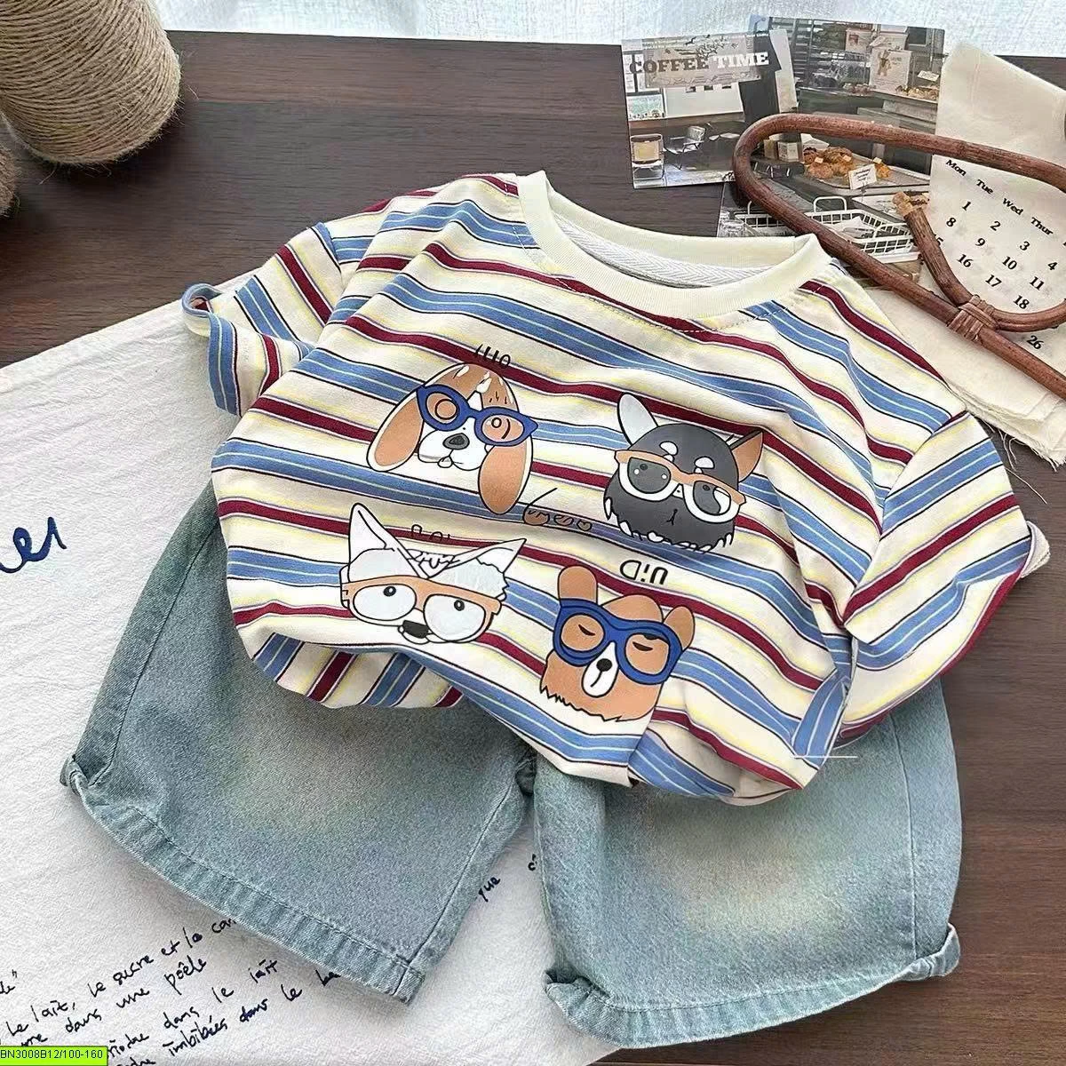 ÁO THUN 4 CHÚ CHÓ SỌC NGANG