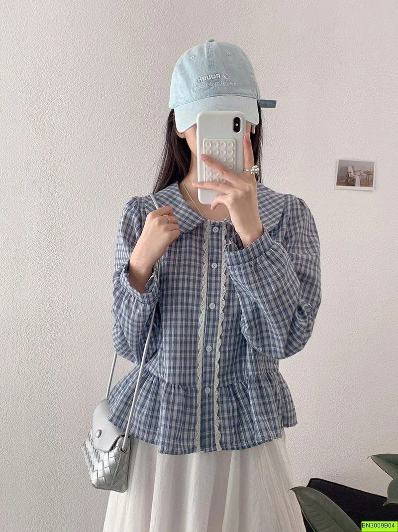 ÁO SƠ MI NỮ CARO CỔ SEN