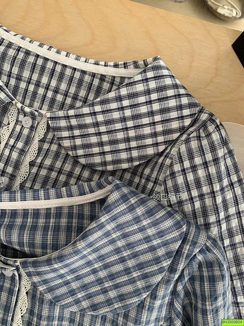 ÁO SƠ MI NỮ CARO CỔ SEN