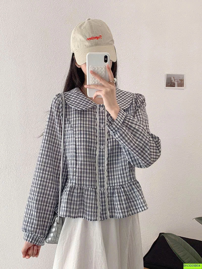 ÁO SƠ MI NỮ CARO CỔ SEN