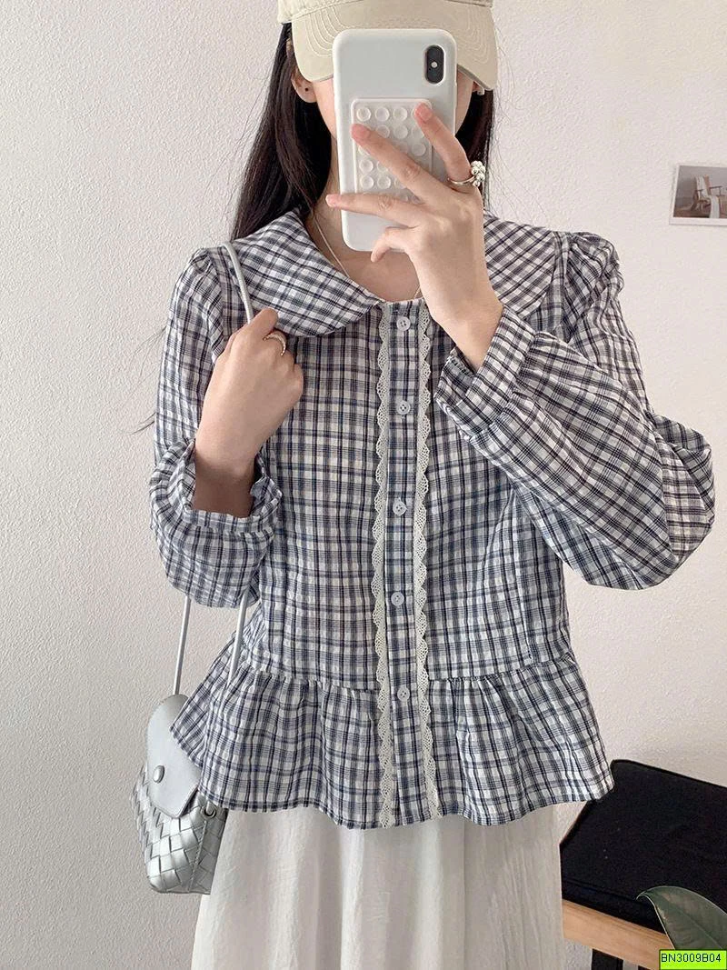ÁO SƠ MI NỮ CARO CỔ SEN