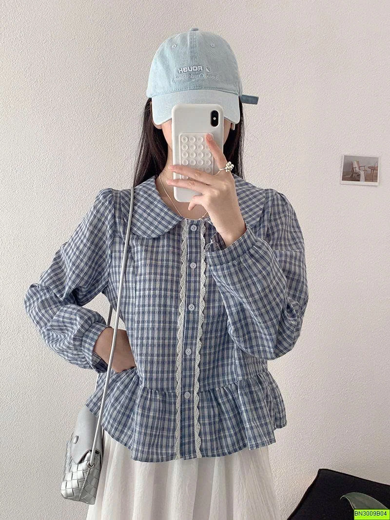 ÁO SƠ MI NỮ CARO CỔ SEN