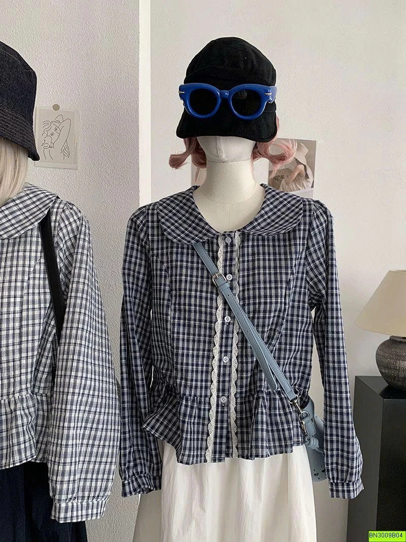 ÁO SƠ MI NỮ CARO CỔ SEN