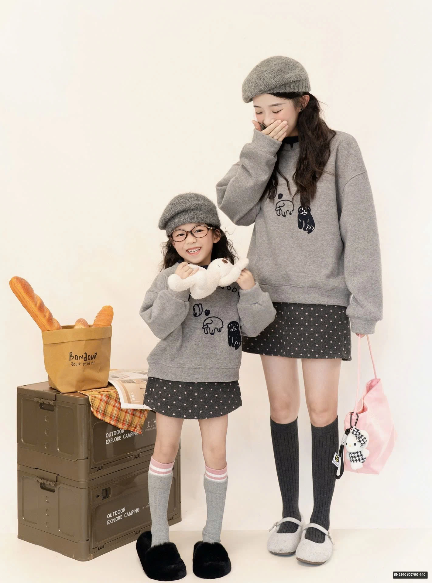 SÉT ÁO LEN XÁM MIX CHÂN VÁY CHẤM BI