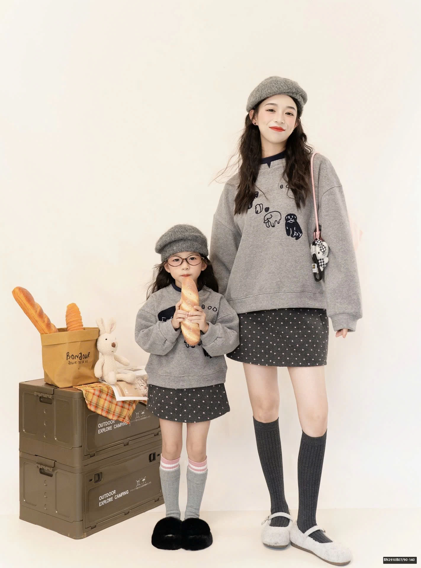 SÉT ÁO LEN XÁM MIX CHÂN VÁY CHẤM BI