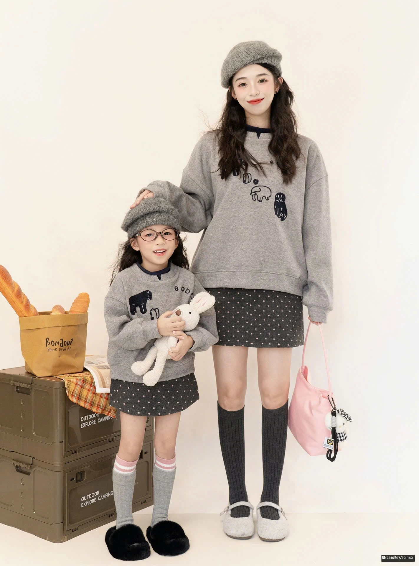 SÉT ÁO LEN XÁM MIX CHÂN VÁY CHẤM BI